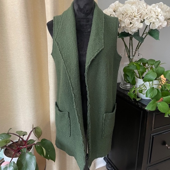 Tahari Wool Blend Dark Green Duster/Vest (M) - Picture 5 of 12